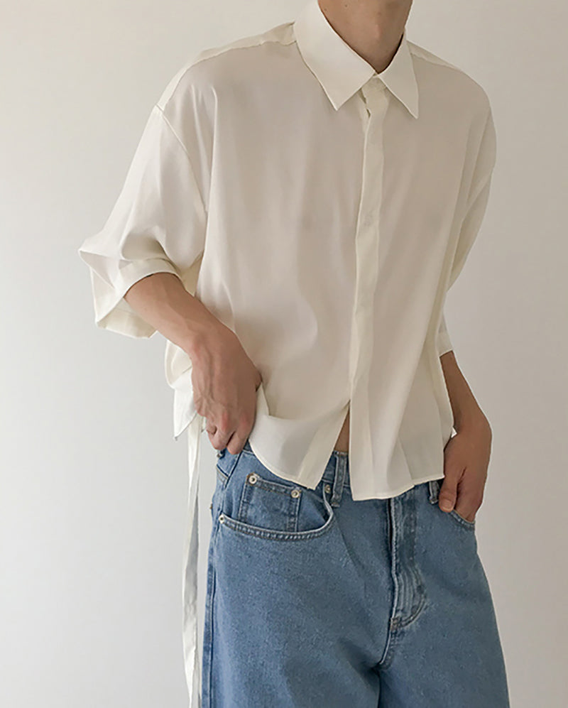 Square Neck Loose Shirt With Short Sleeves