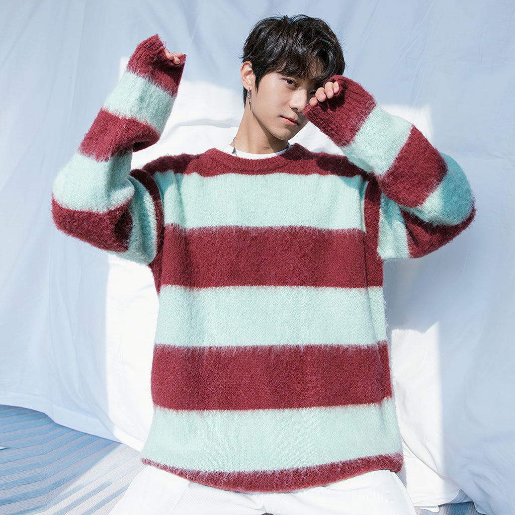 Striped Contrast Lazy Sweater