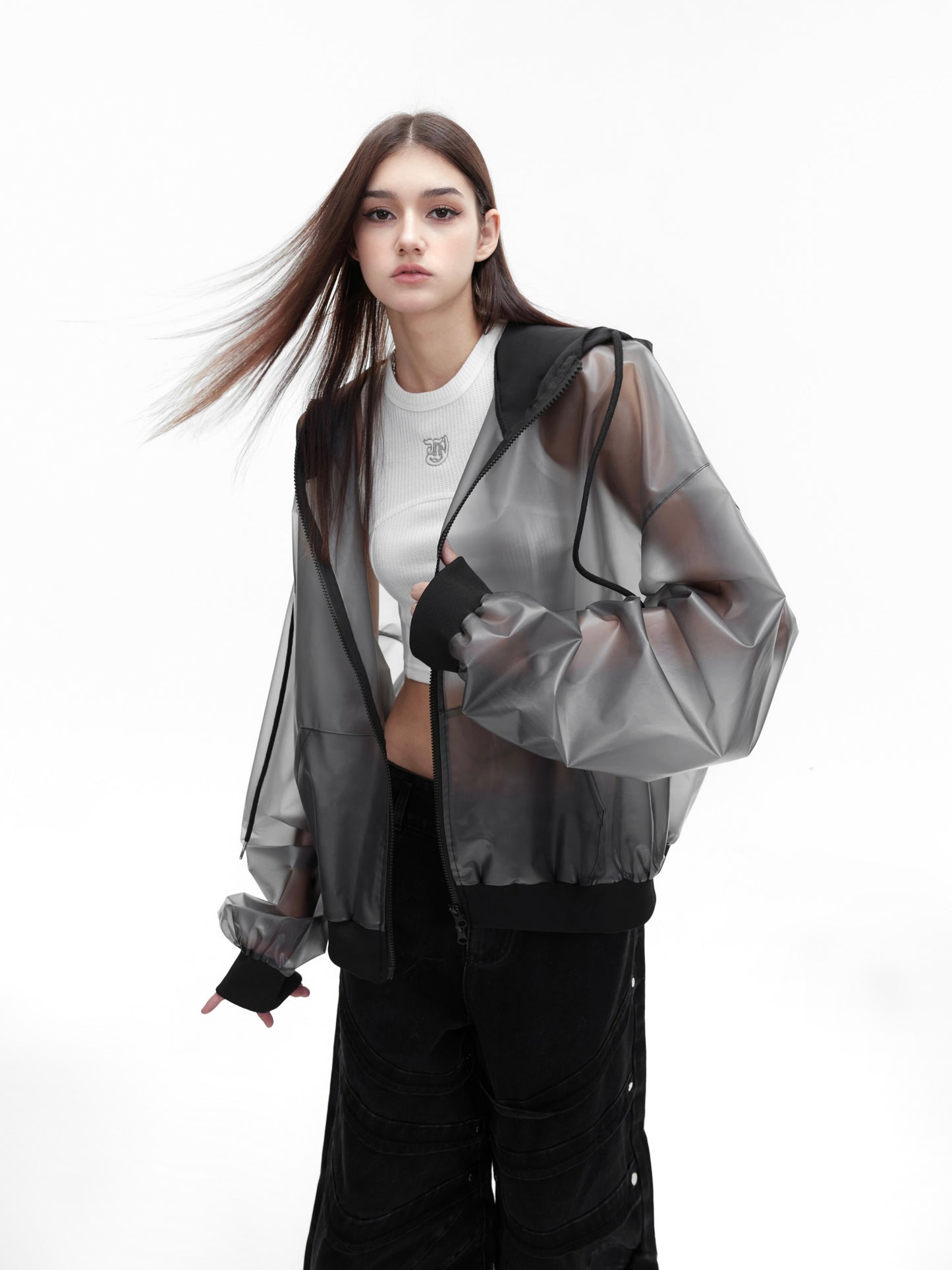 Transparent Design Pu Leather Coat Hooded Loose Jacket(Unisex)