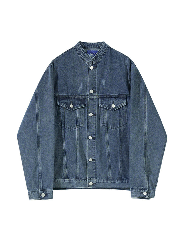 Loose Versatile Stand Collar Denim Coat