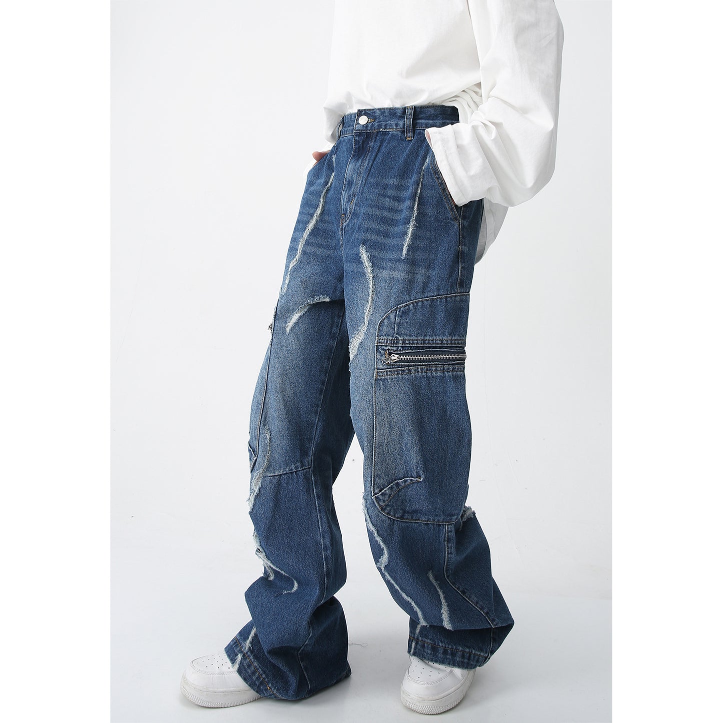 Loose Straight Zipper Overall Jeans