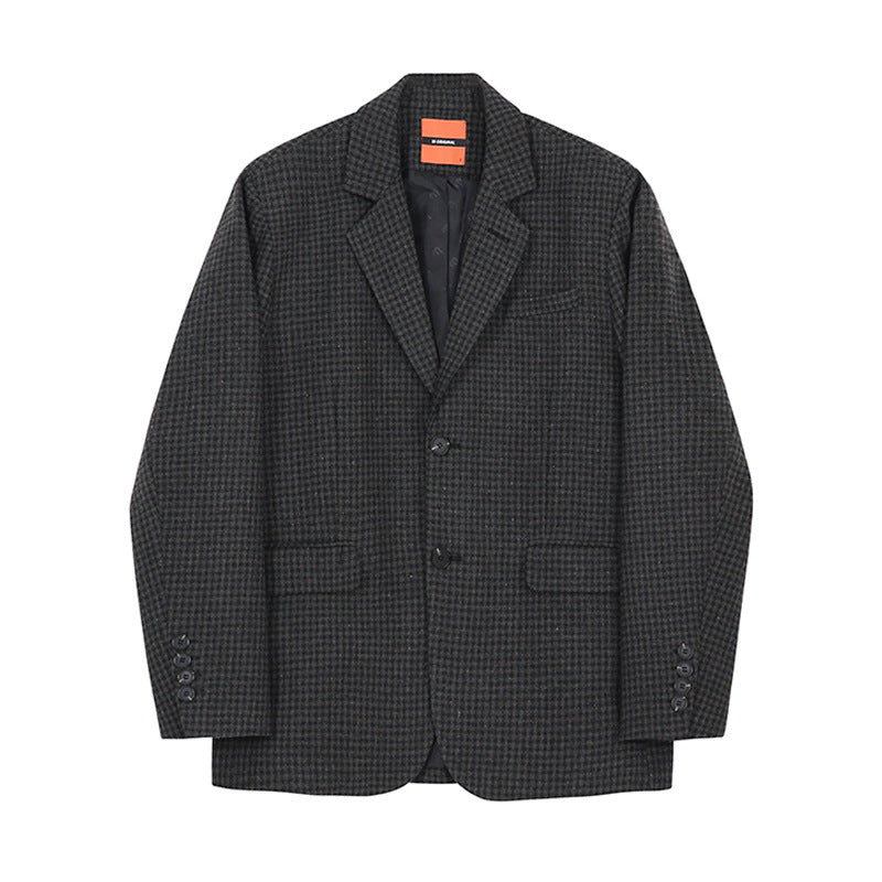 Houndstooth Plaid Suit Woolen Coat Jacket