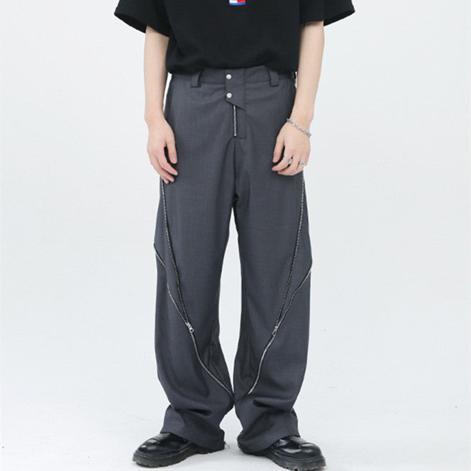 Korean Version Zipper Slit Micro Vertical Pants Men