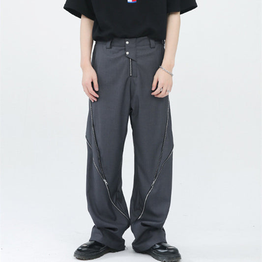 Korean Version Zipper Slit Micro Vertical Pants Men