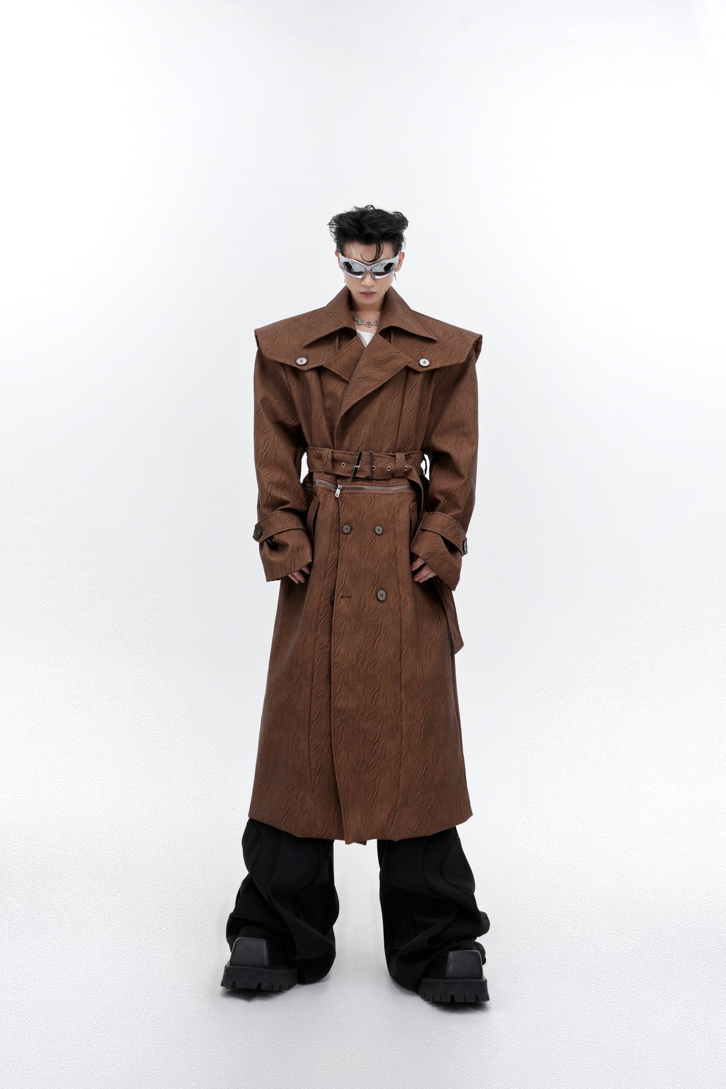 Male Niche Crack Texture Leather Coat