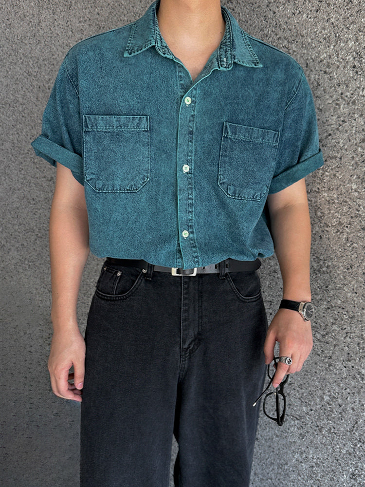 Retro Denim Short-sleeved Shirt