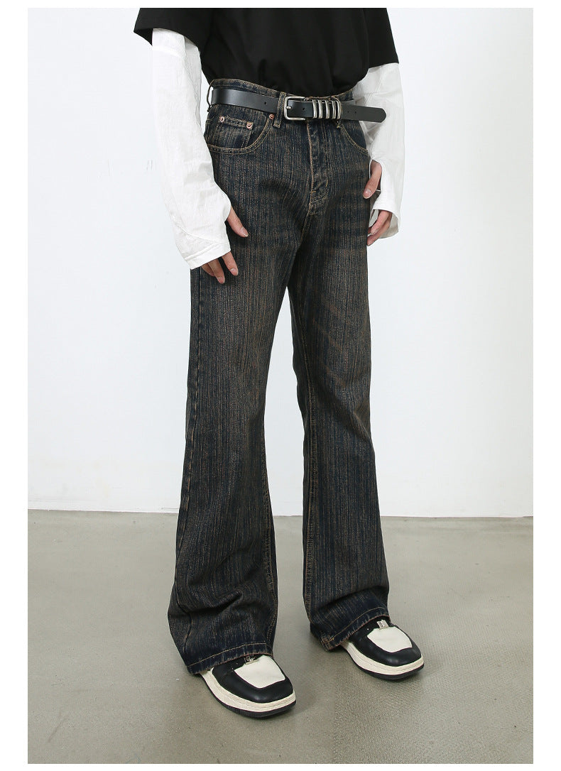 American Retro Slightly Flared Pu Jeans