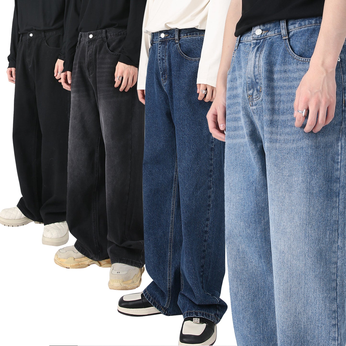 Korean Version Loose Elastic Waist Straight Casual Jeans For Men