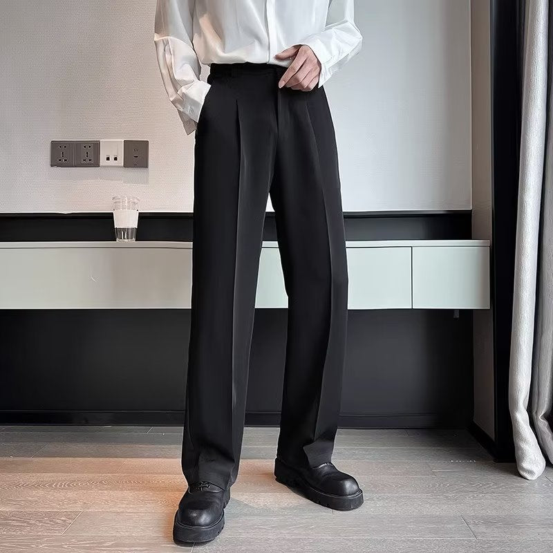 Men's Solid Color Anti-wrinkle Loose Wide-leg Suit Pants