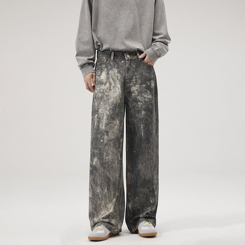 Loose Splashed Ink Printing Jeans