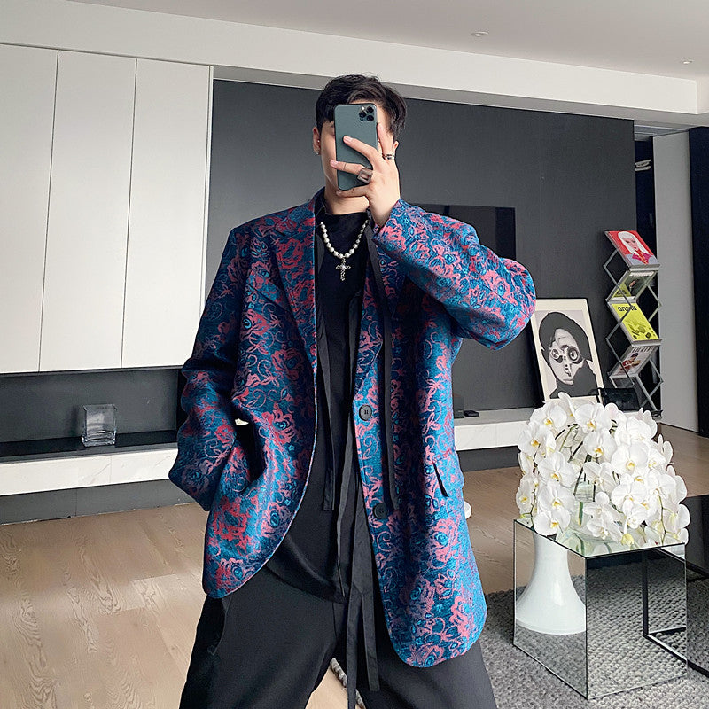 Fashionable Temperament Contrast Color Jacquard Loose Suit jacket