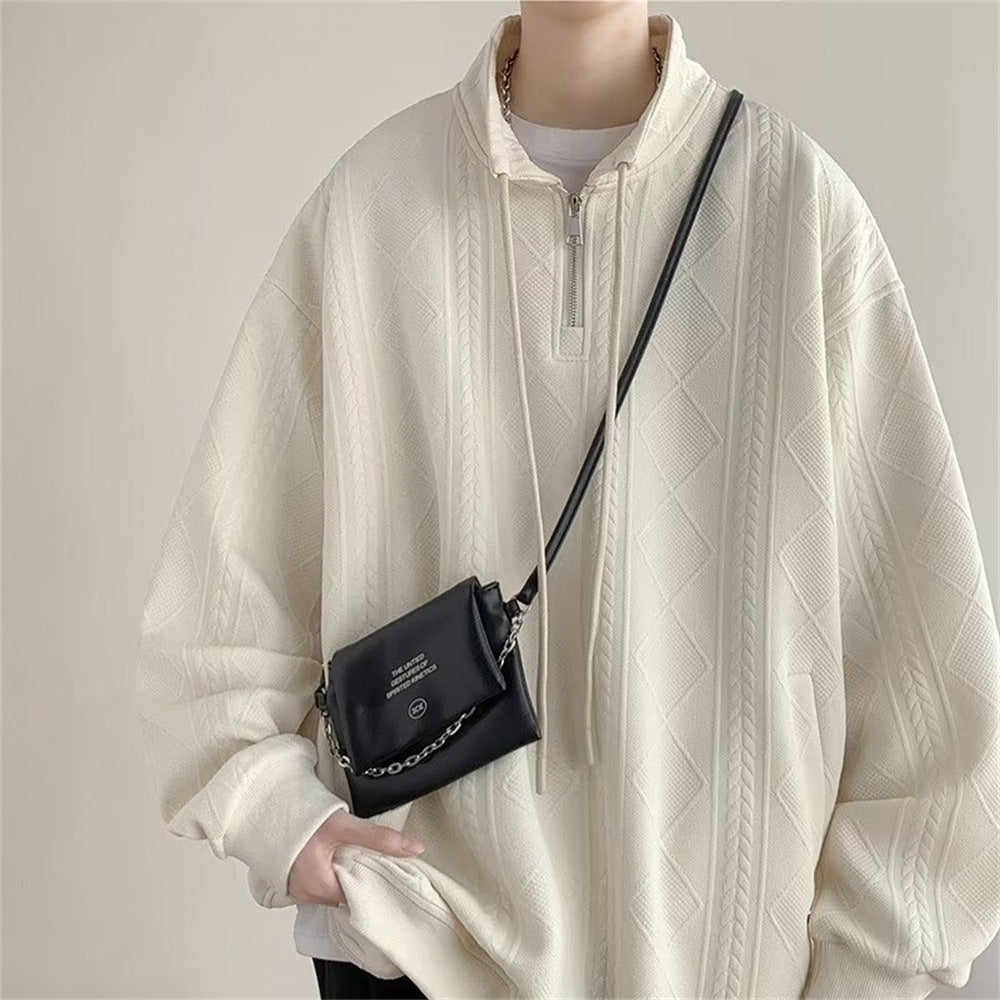 Half Zipper Jacquard Stand  Sweater