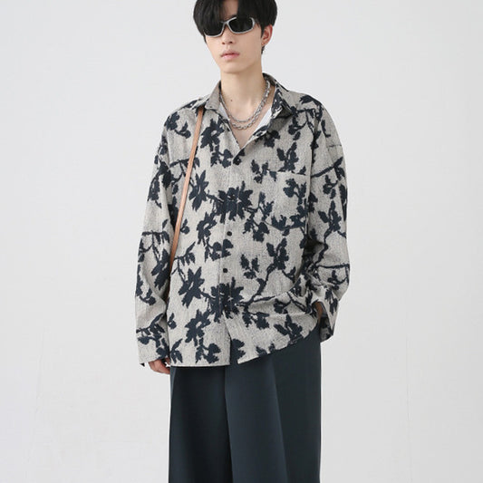 Vintage Ink Jacquard Contrast Smudge Long Sleeve Shirt