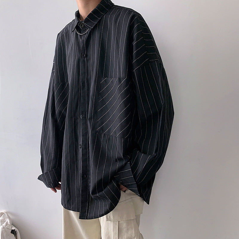 Trendy Men With Long-Sleeved Shirt Korean Men's Handsome Striped Shirt