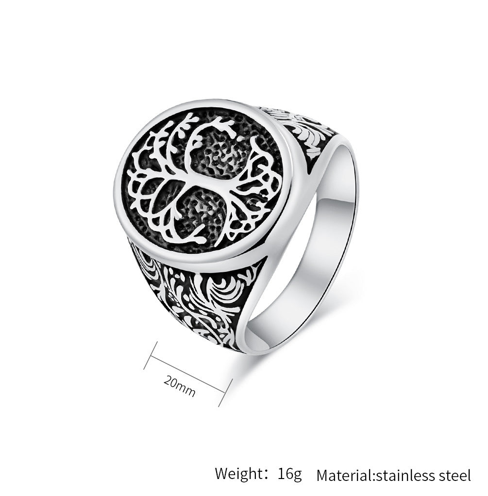 Retro Style Tree Of Life Titanium Steel Ring