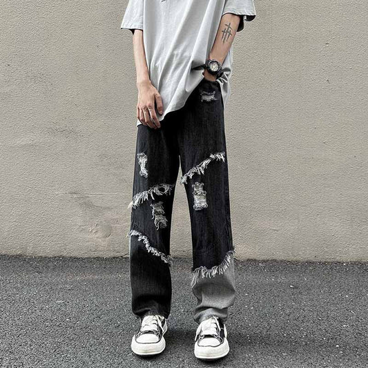 Tassel Denim Pants black