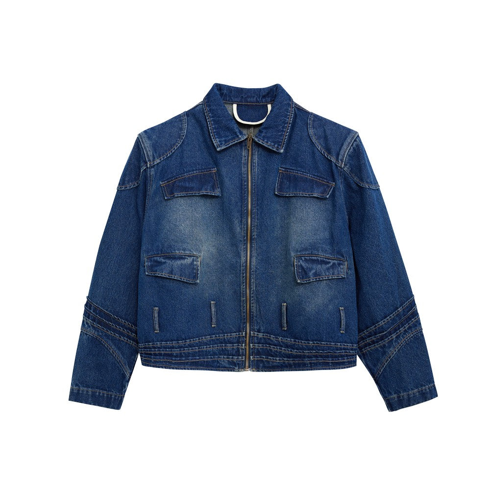 Three-dimensional Split Washing Vintage Denim Jacket