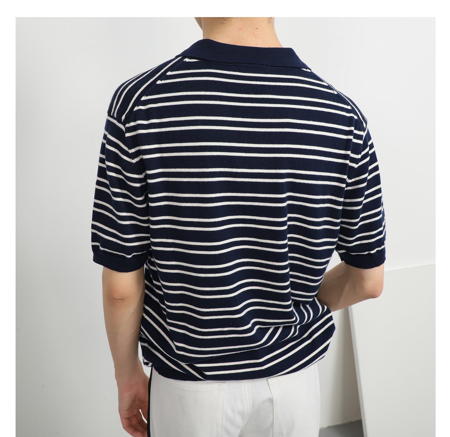 V-neck Ice Silk Striped Polo Shirt