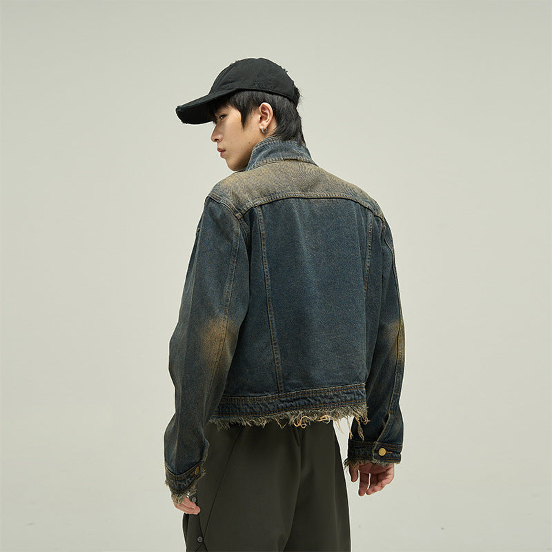 Fake Two-piece Motorcycle Denim Coat