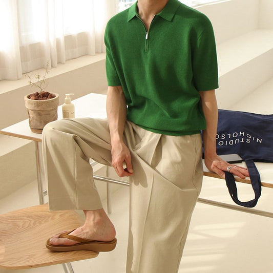 Half-zip short-sleeved polo shirt