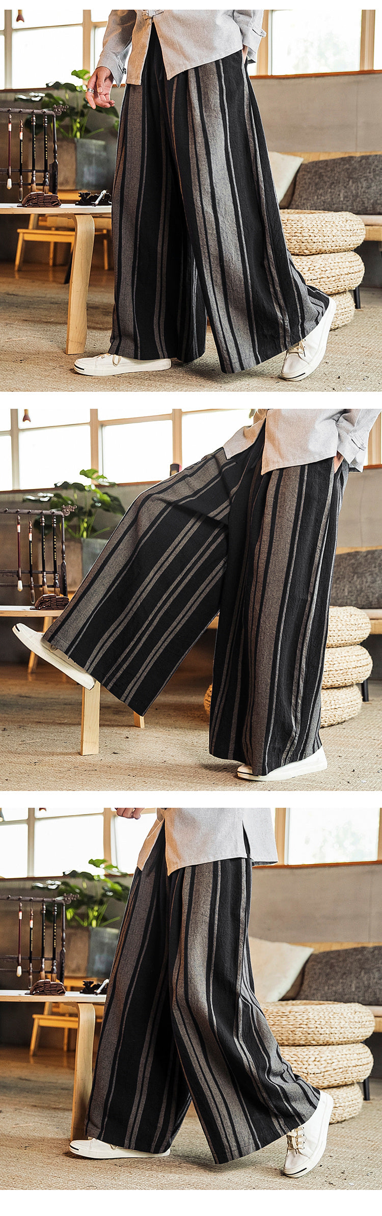 Loose and comfortable striped breathable wide-leg pants