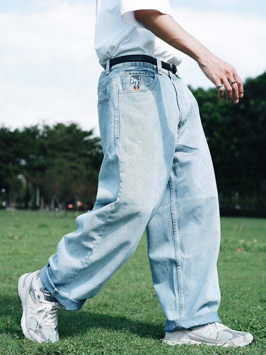 Oversized Elephant Pocket Embroidered Jeans