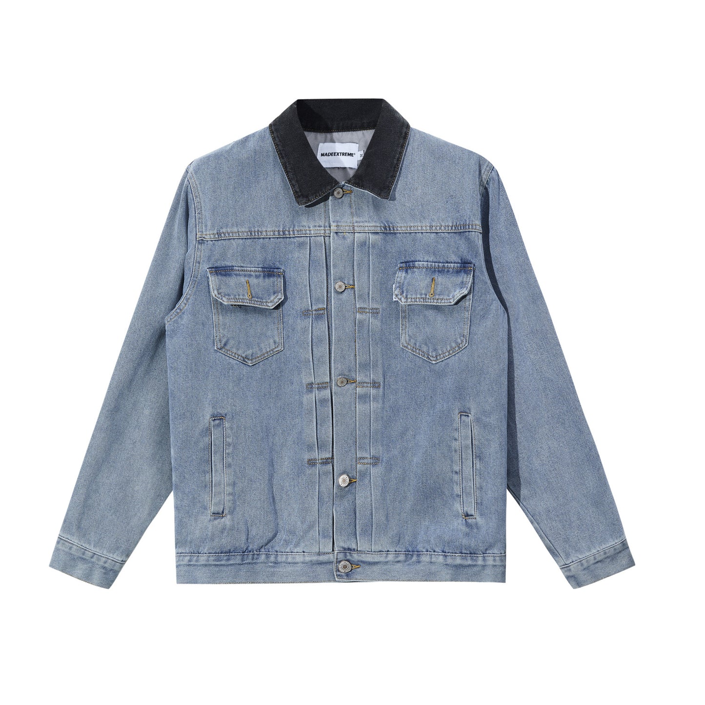 Washed And Worn Embossed Letters Denim Coat (SET)