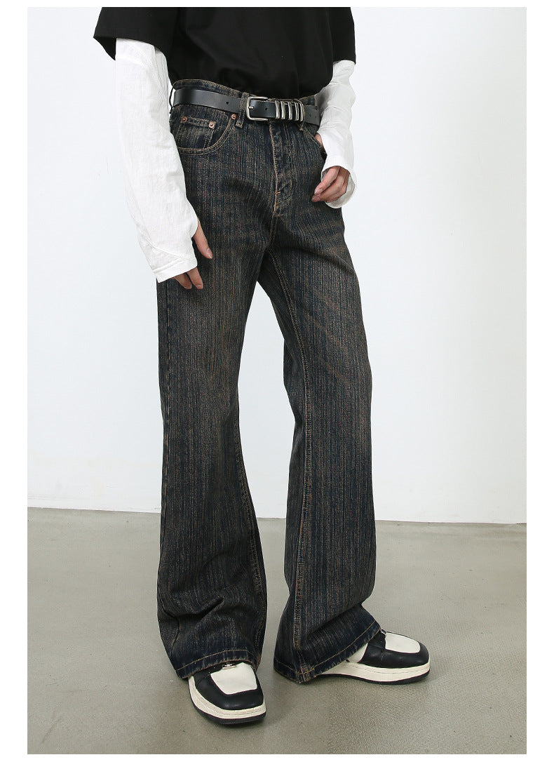 American Retro Slightly Flared Pu Jeans