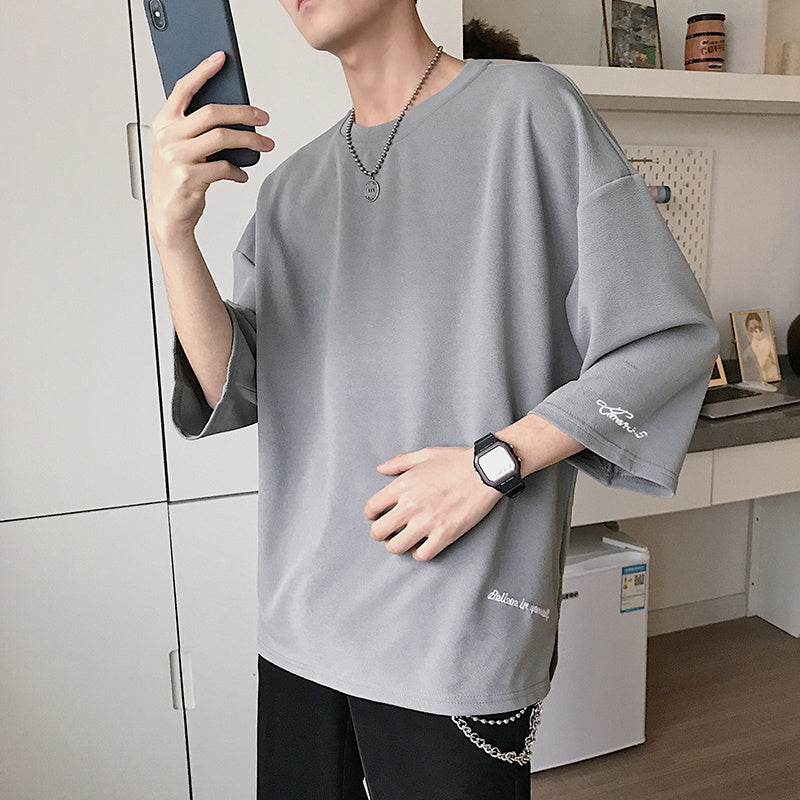 Solid-color  sleeve T-shirt