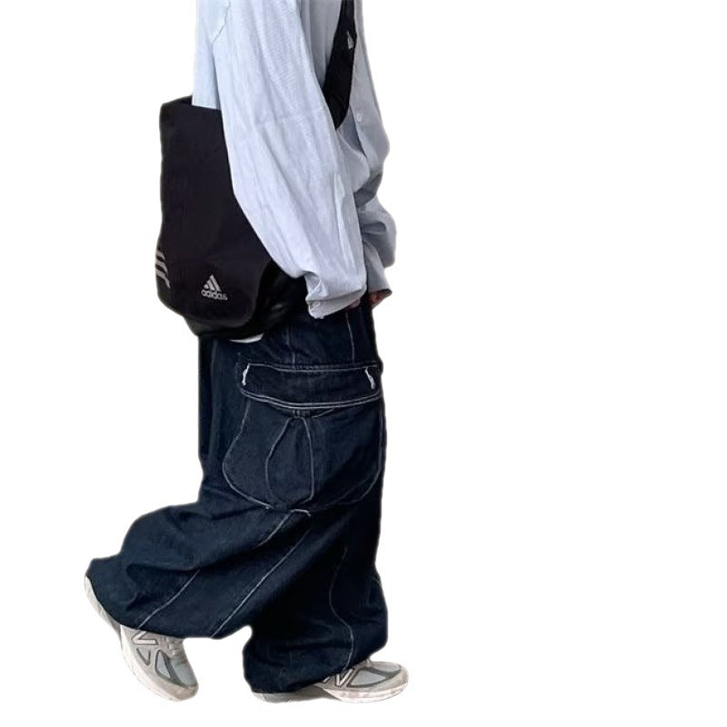 Retro Wide-leg Denim Cargo Pants