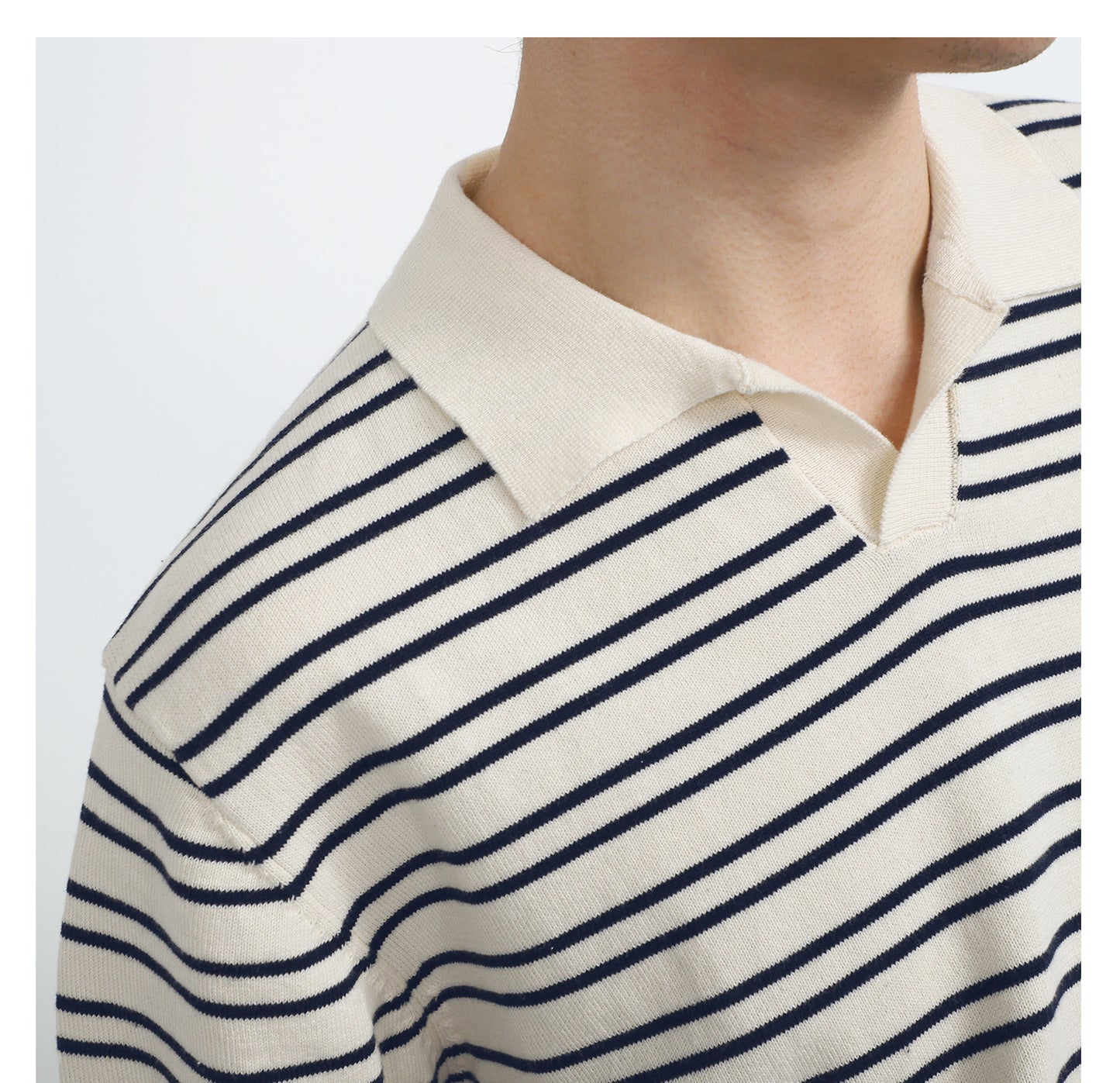 V-neck Ice Silk Striped Polo Shirt