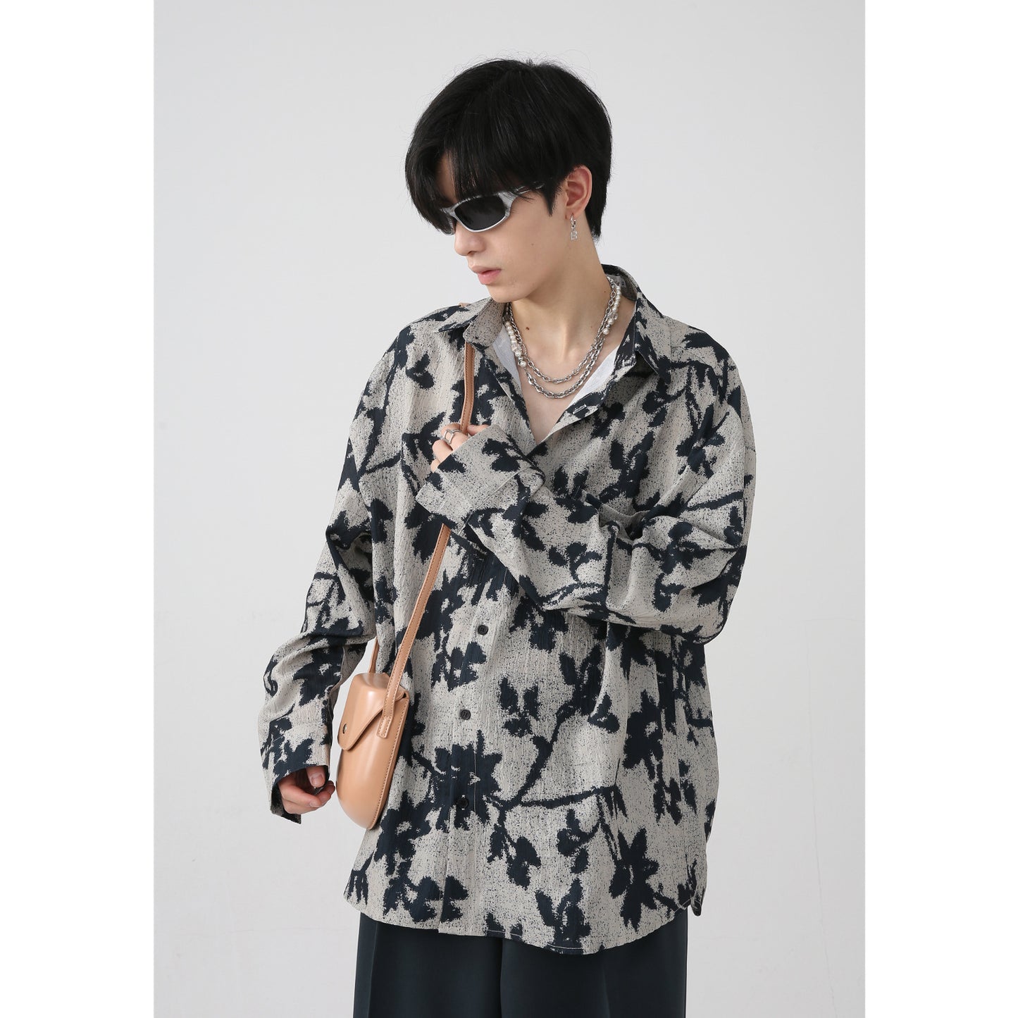 Vintage Ink Jacquard Contrast Smudge Long Sleeve Shirt