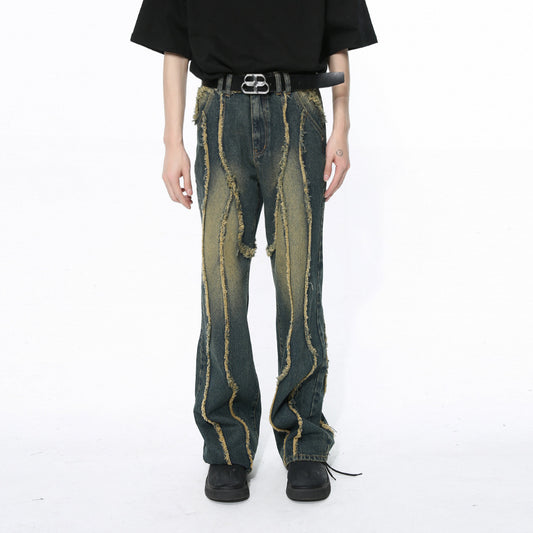 Niche Deconstructed Frayed Stitching Damaged Wind-washed Jeans