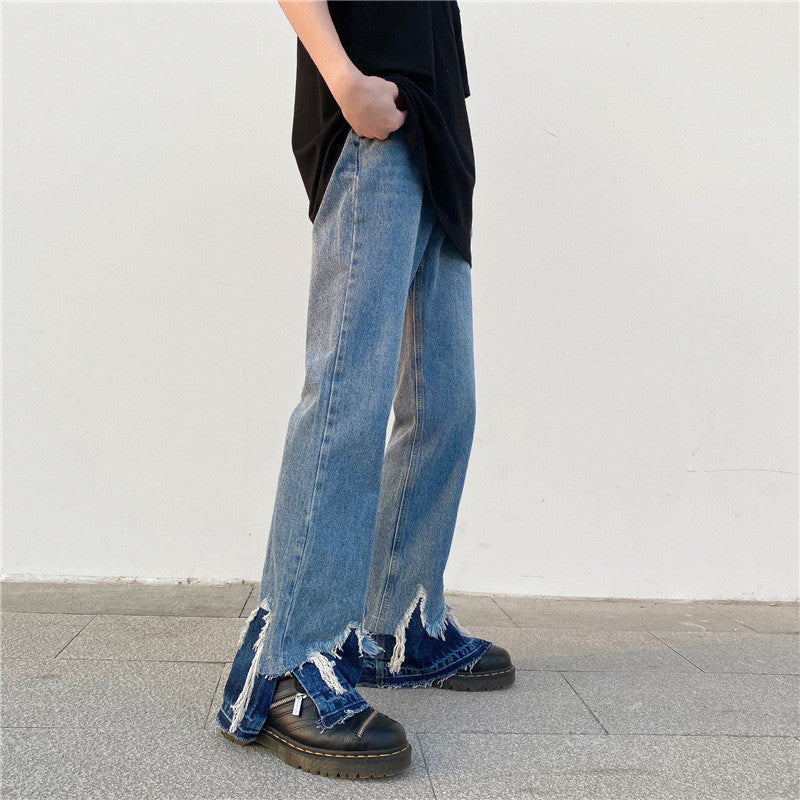 Side Slit Raw Edge Denim Bell-bottom