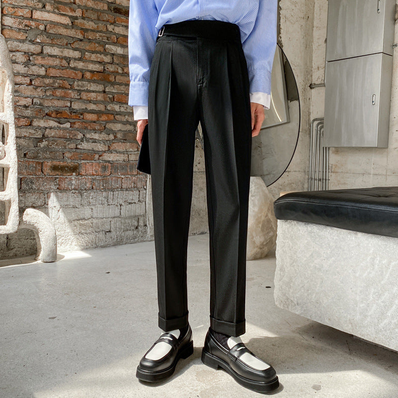 Solid Color Light Wind Pleated Trousers