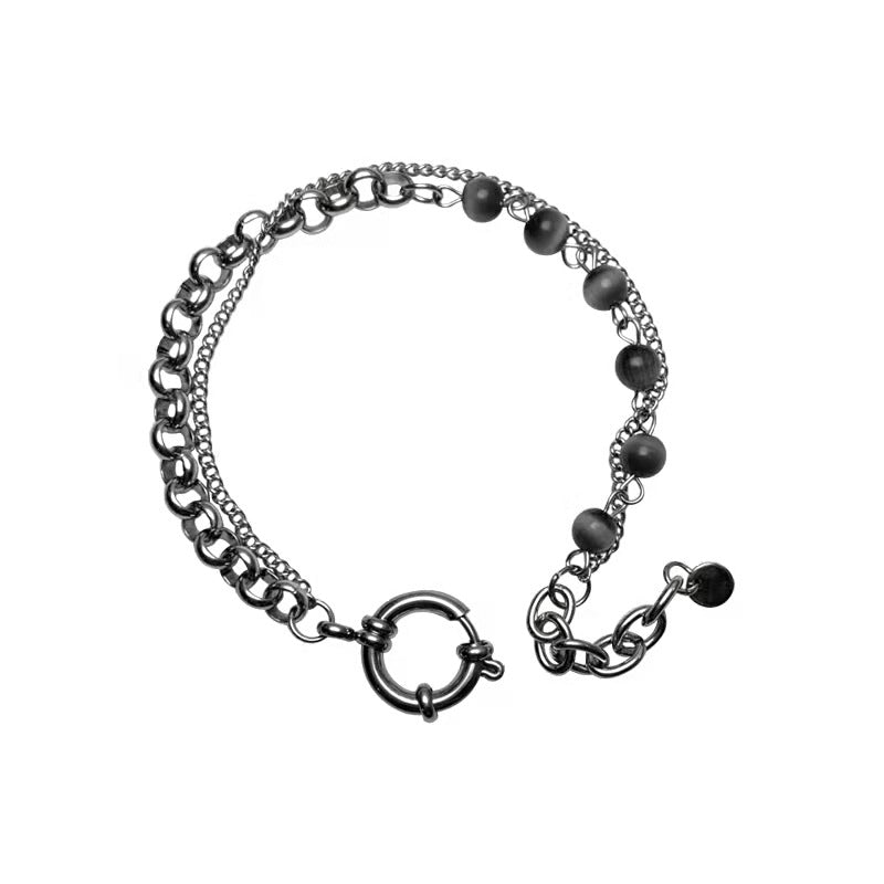 Grey Opal Stitching Metal Double-layer Bracelet （Unisex)