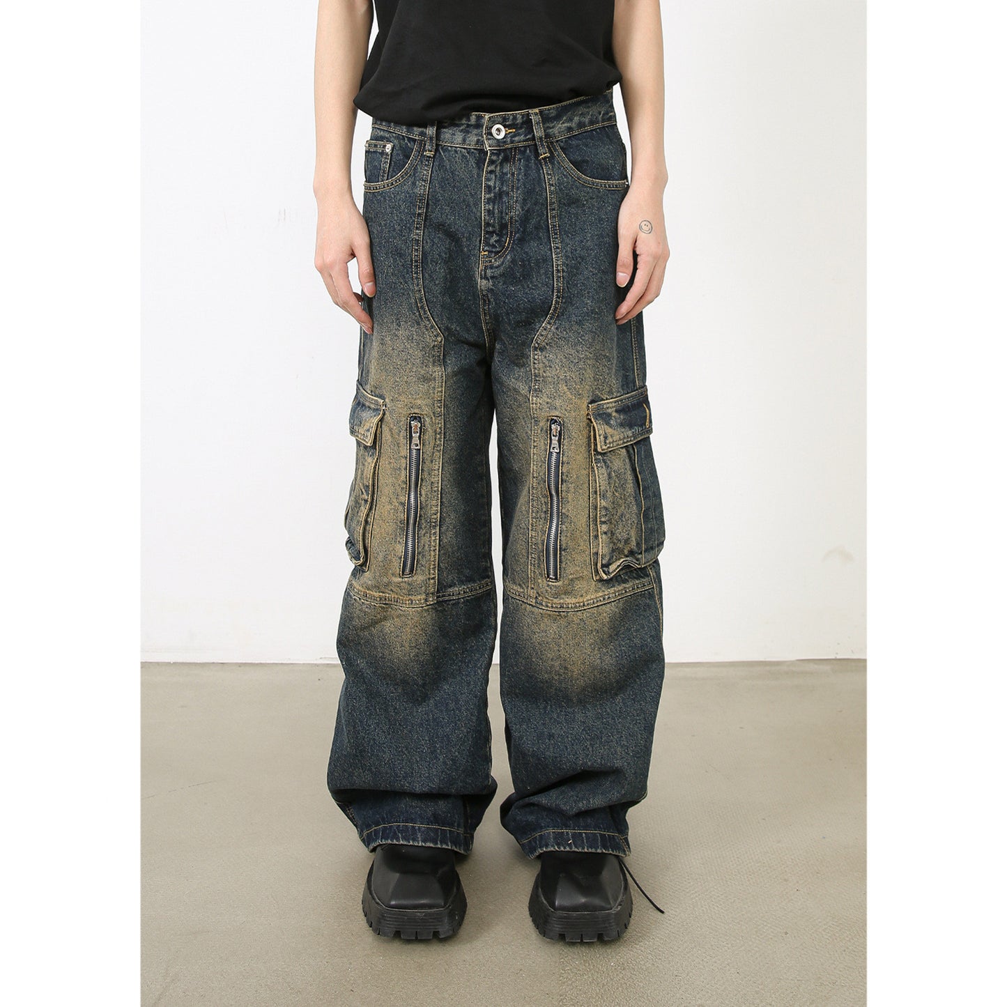 American Washed Multi-pocket Workwear Jeans