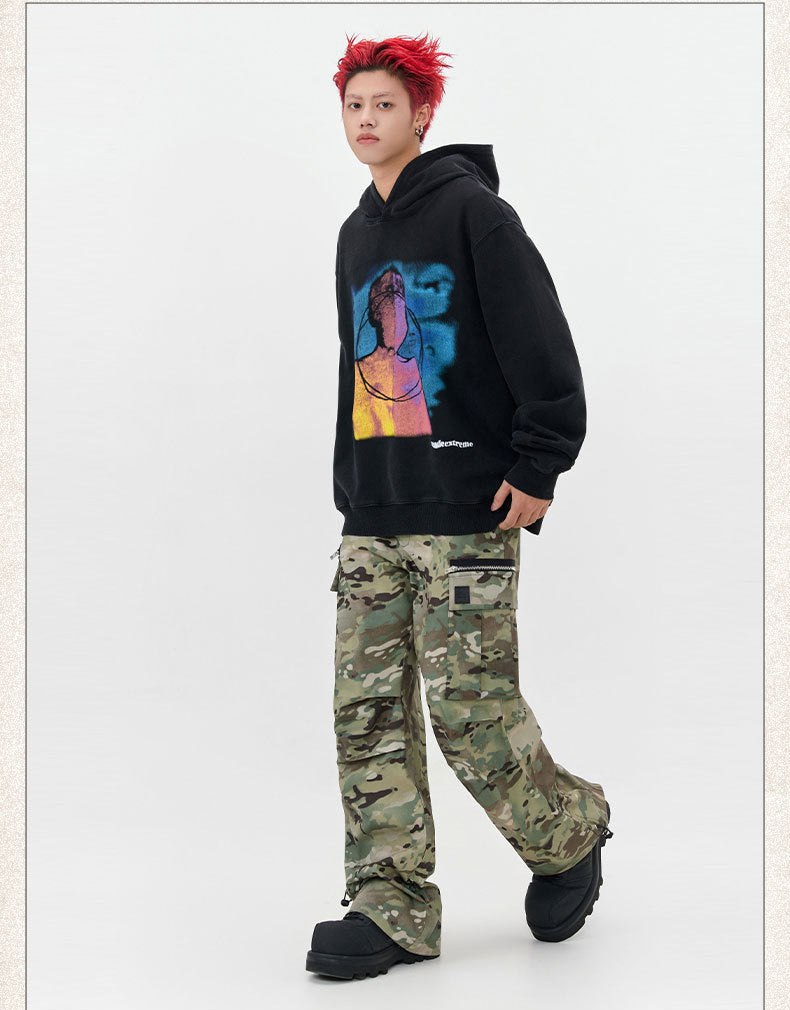 American Street Oil Painting Printed Hoodie