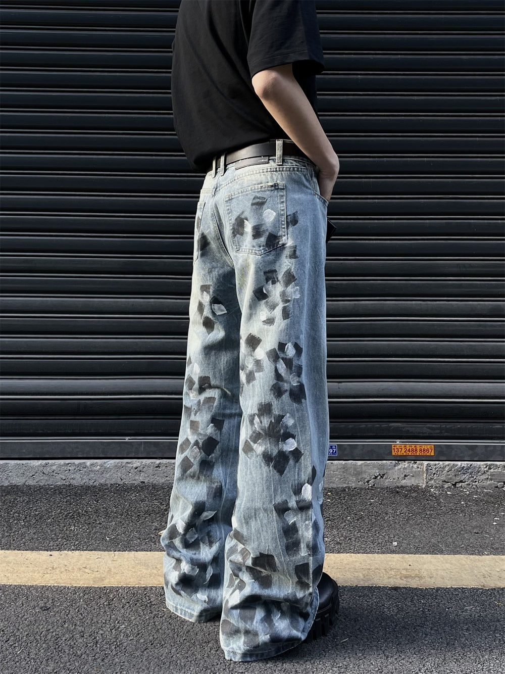 Flared Denim Wide Leg Trousers