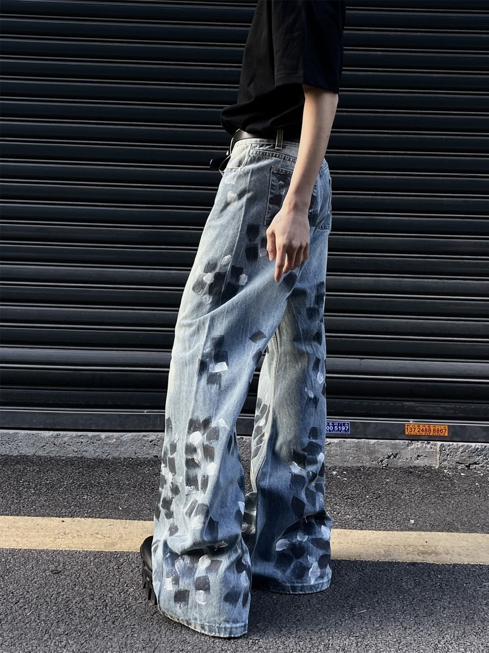 Flared Denim Wide Leg Trousers