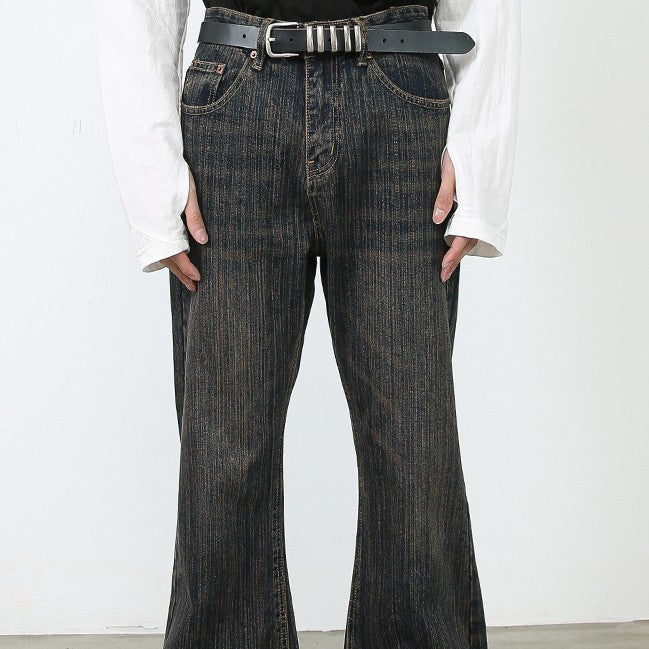 American Retro Slightly Flared Pu Jeans