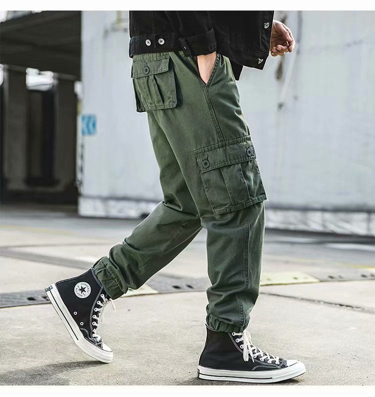 Retro Casual Multi-pocket Ankle Banded Cargo Pants