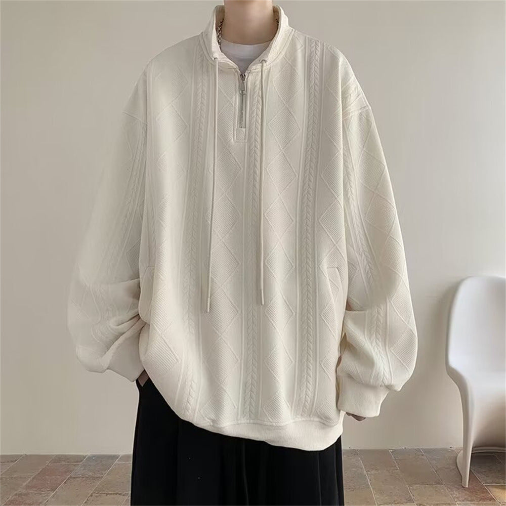 Half Zipper Jacquard Stand  Sweater