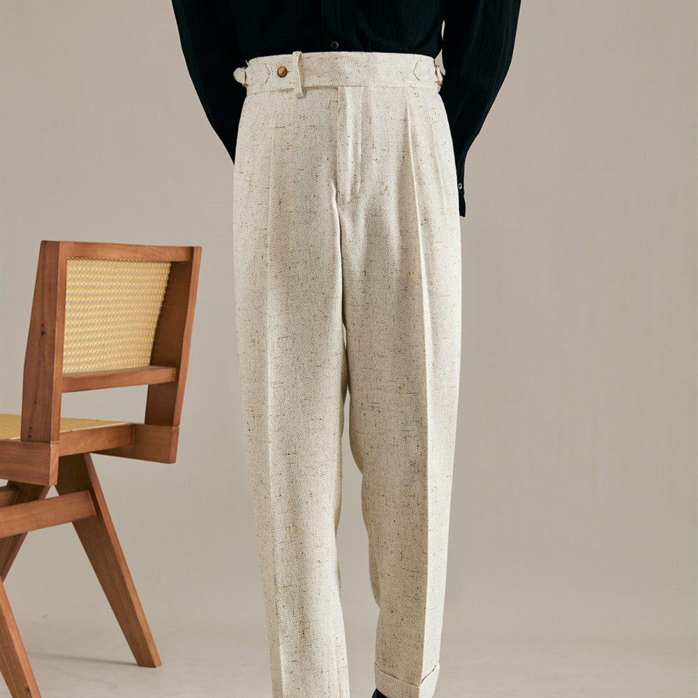 Linen Double Pleated Trousers Straight Leg