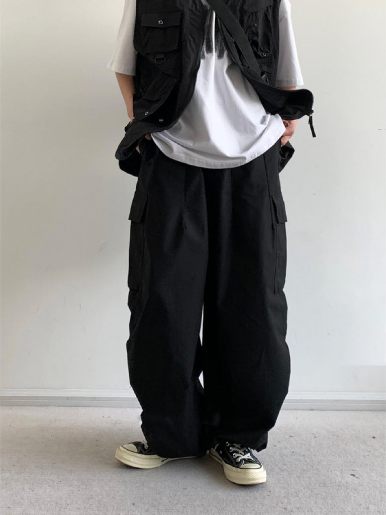 Retro Straight Wide-leg Cargo Pants