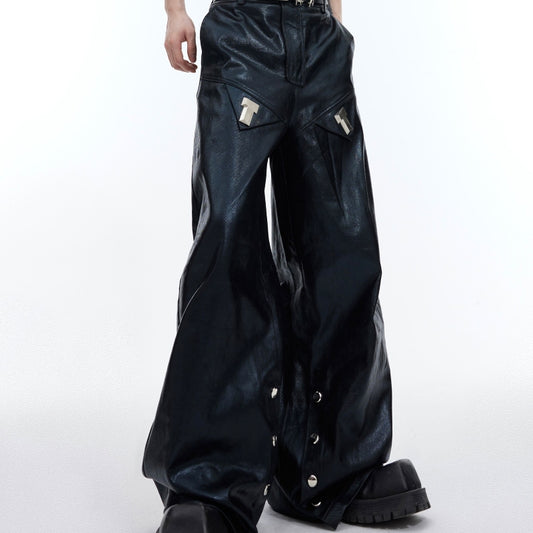 Fabric Metal Embellished Baggy Slacks With Wide Legs