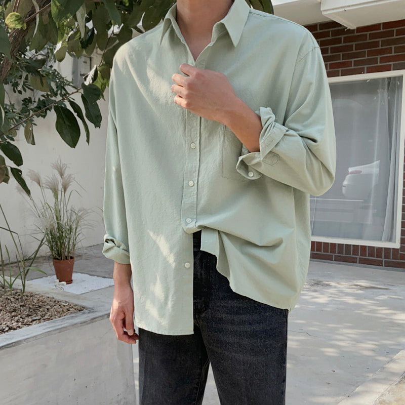 Japanese Solid Color Shirt Korean Style Trendy Handsome Shirt