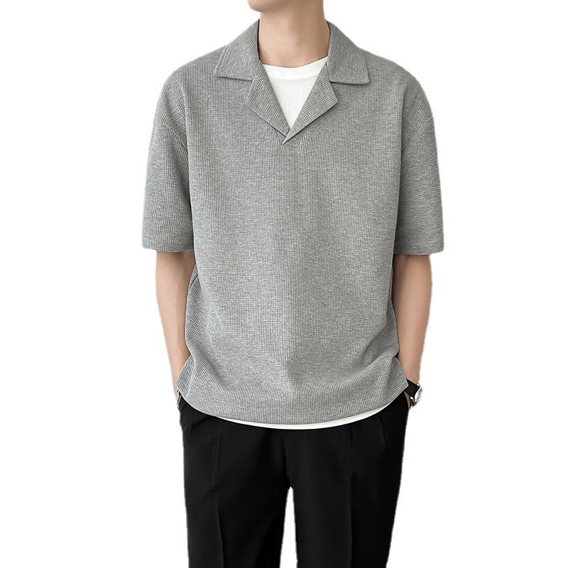 Plain Short Sleeve Polo Knitted Drop-shoulder