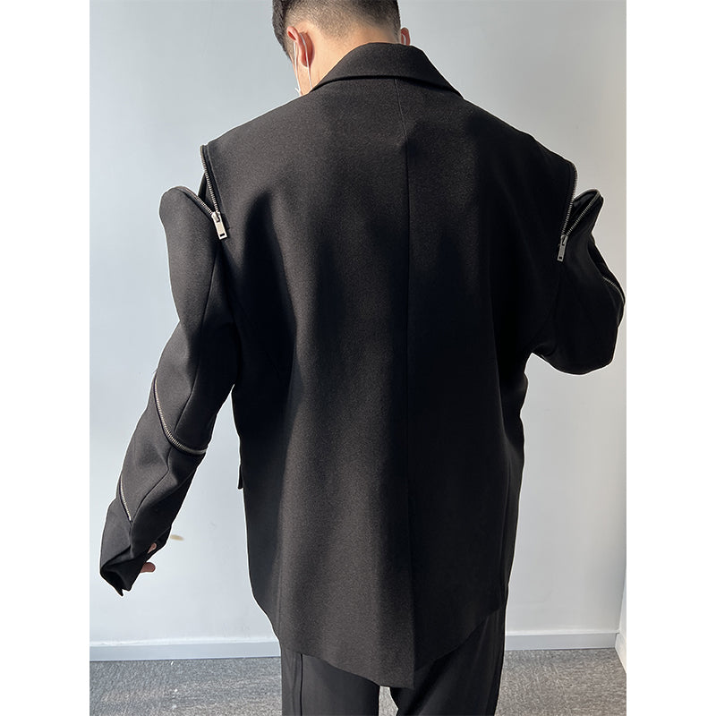 Niche Zipper Splicing Design Suit Blazer