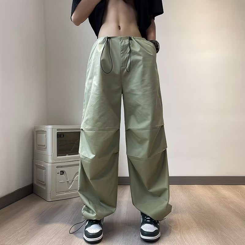 Drawstring Pleated Loose Casual Pants Straight Drooping Parachute Pants